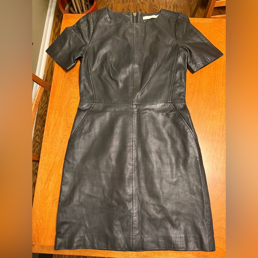 Black leather sheath dress | M